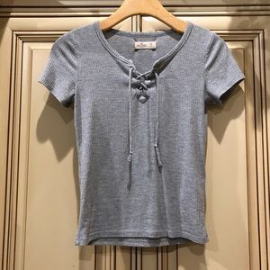 Hollister Gray Lace-Up Top XS